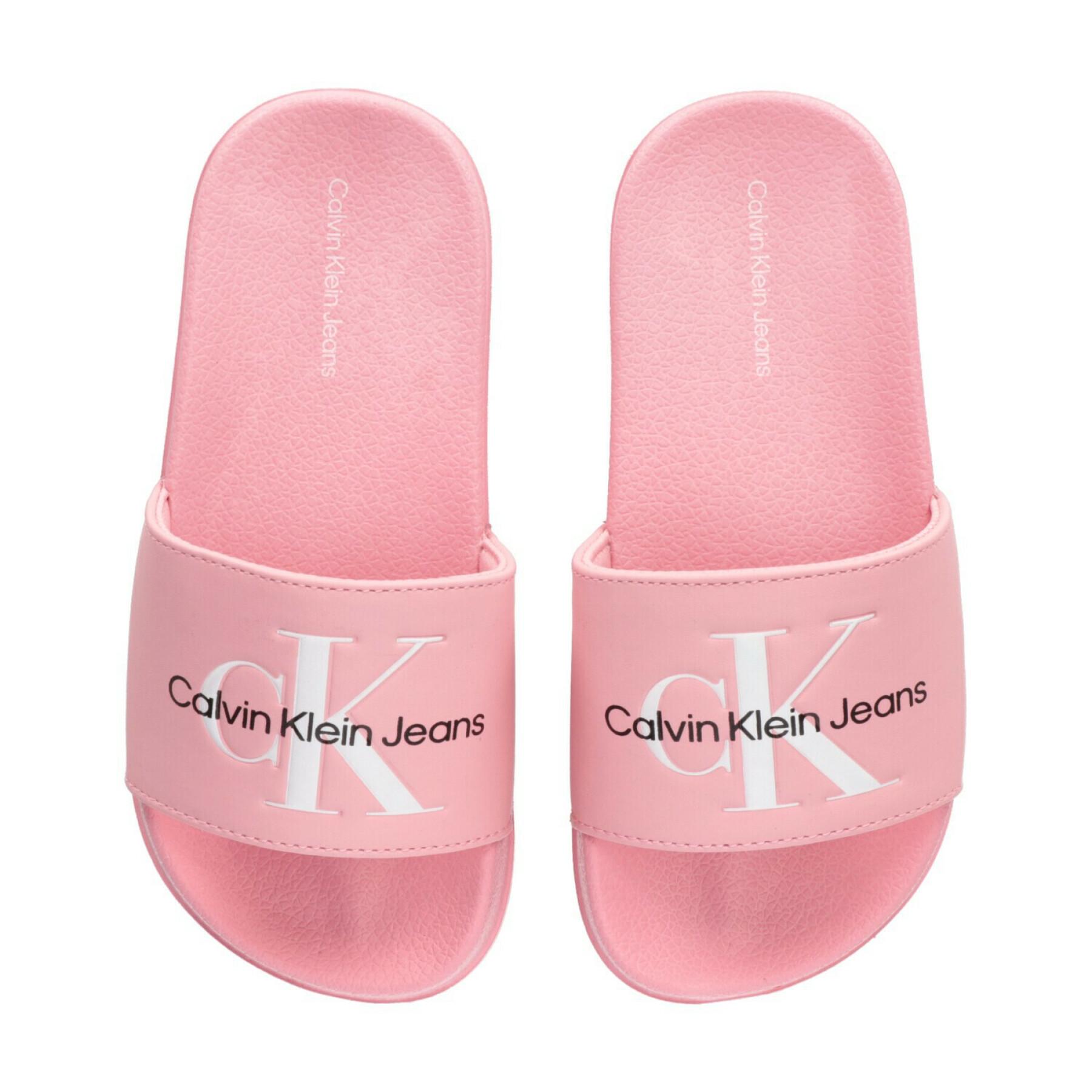 Dziewczęce klapki basenowe z nadrukiem logo Calvin Klein