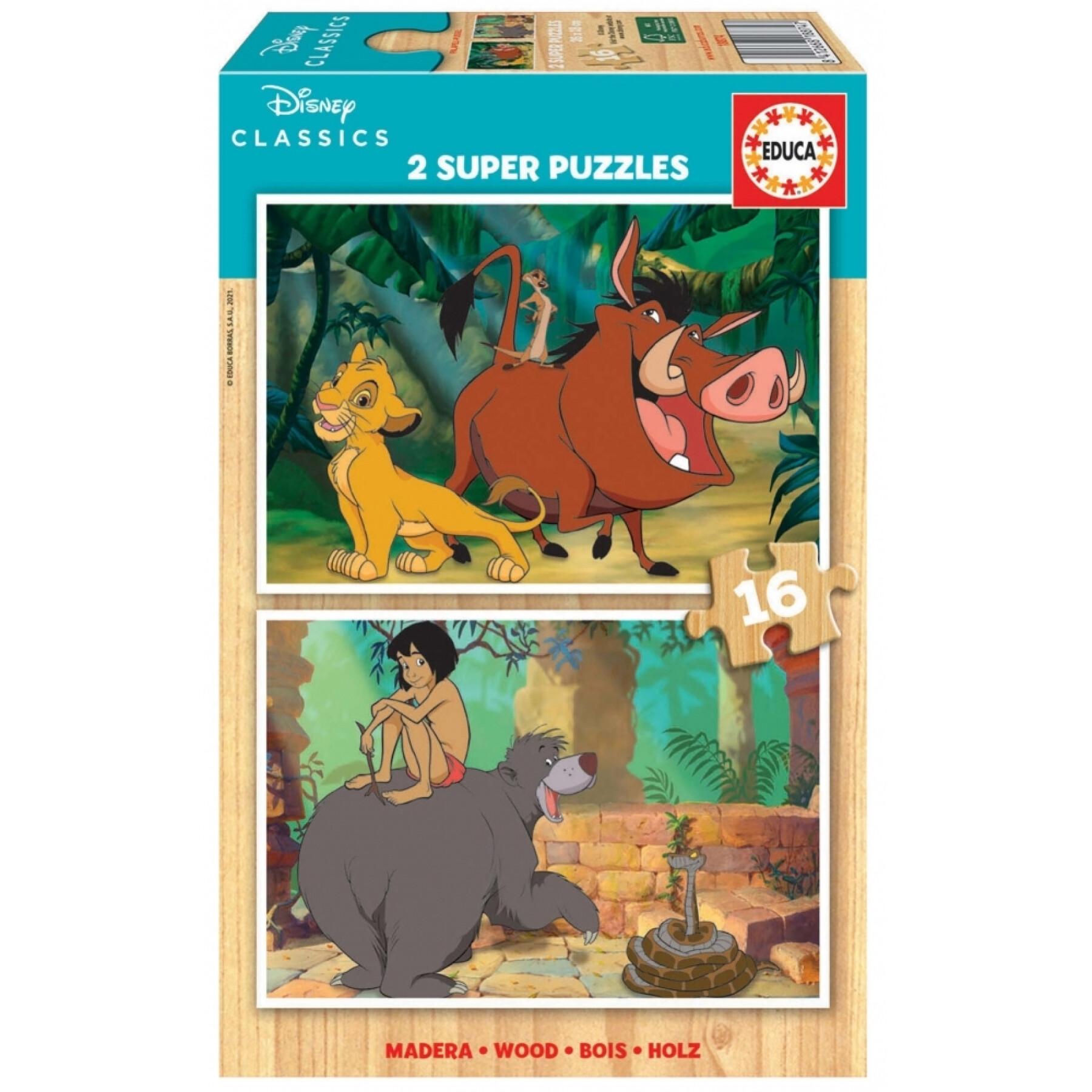 2 x 16-elementowe klasyczne puzzle drewniane Disney