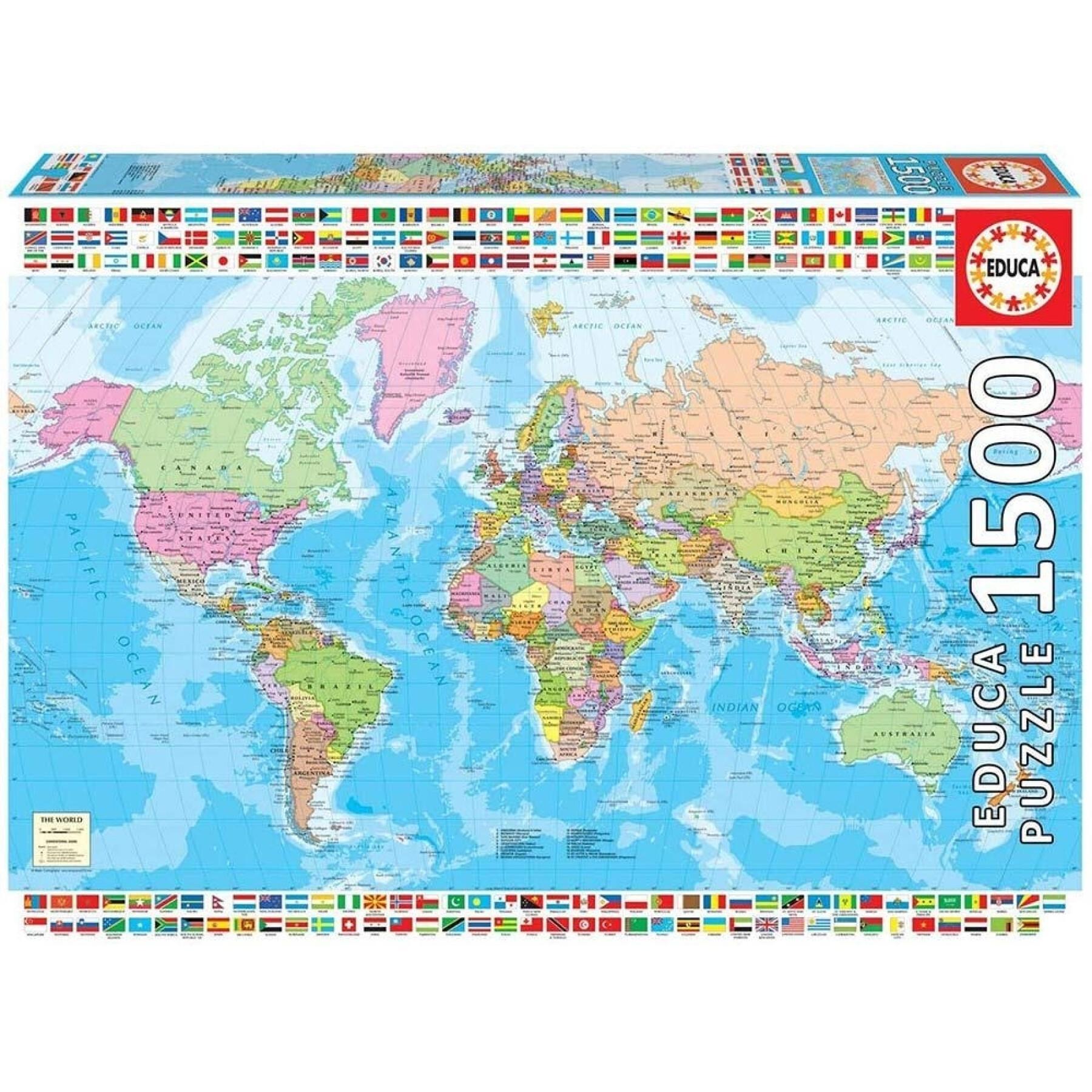 1500 częściowe puzzle Educa Mapamundi Político