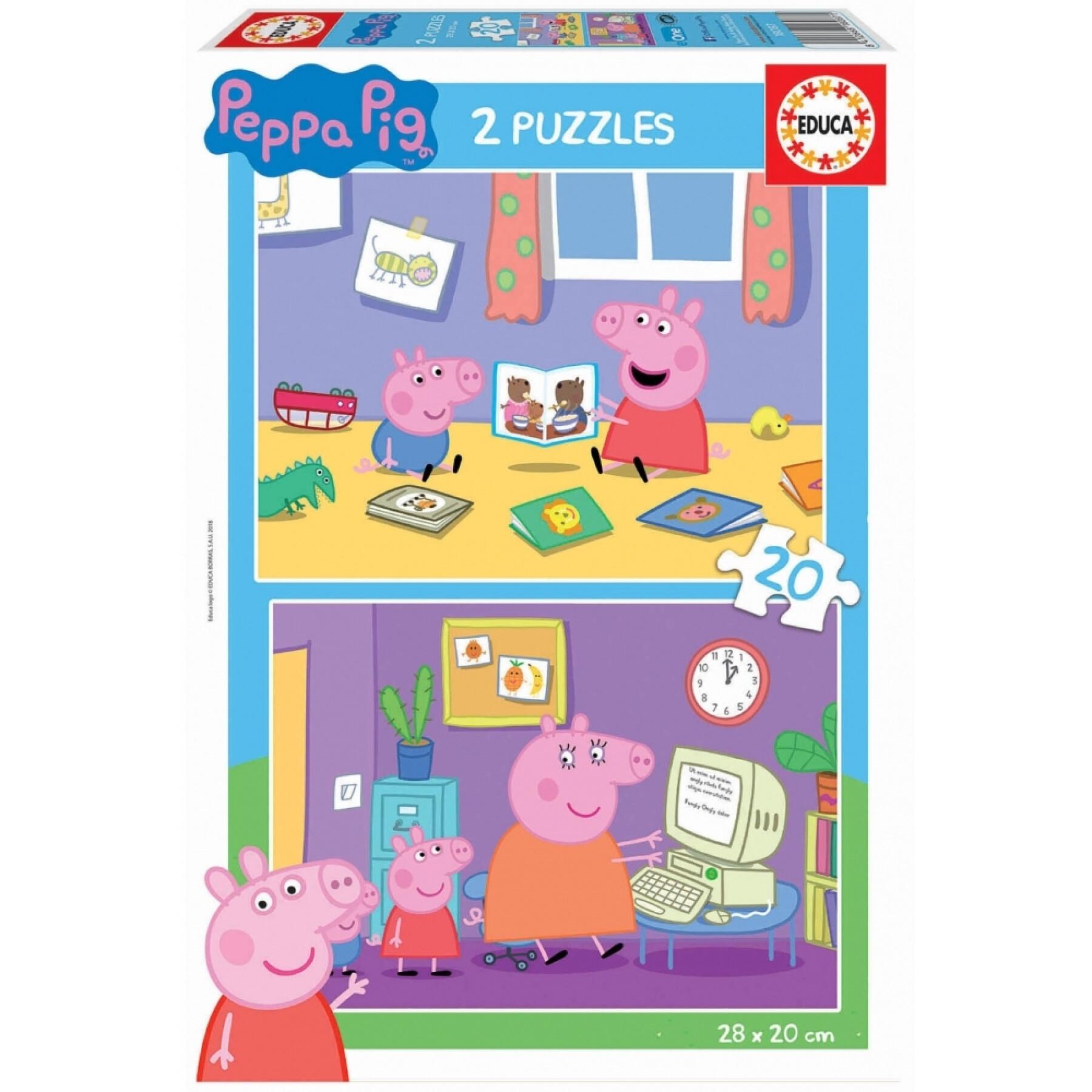 Puzzle 2-elementowe x 20 elementów Peppa Pig