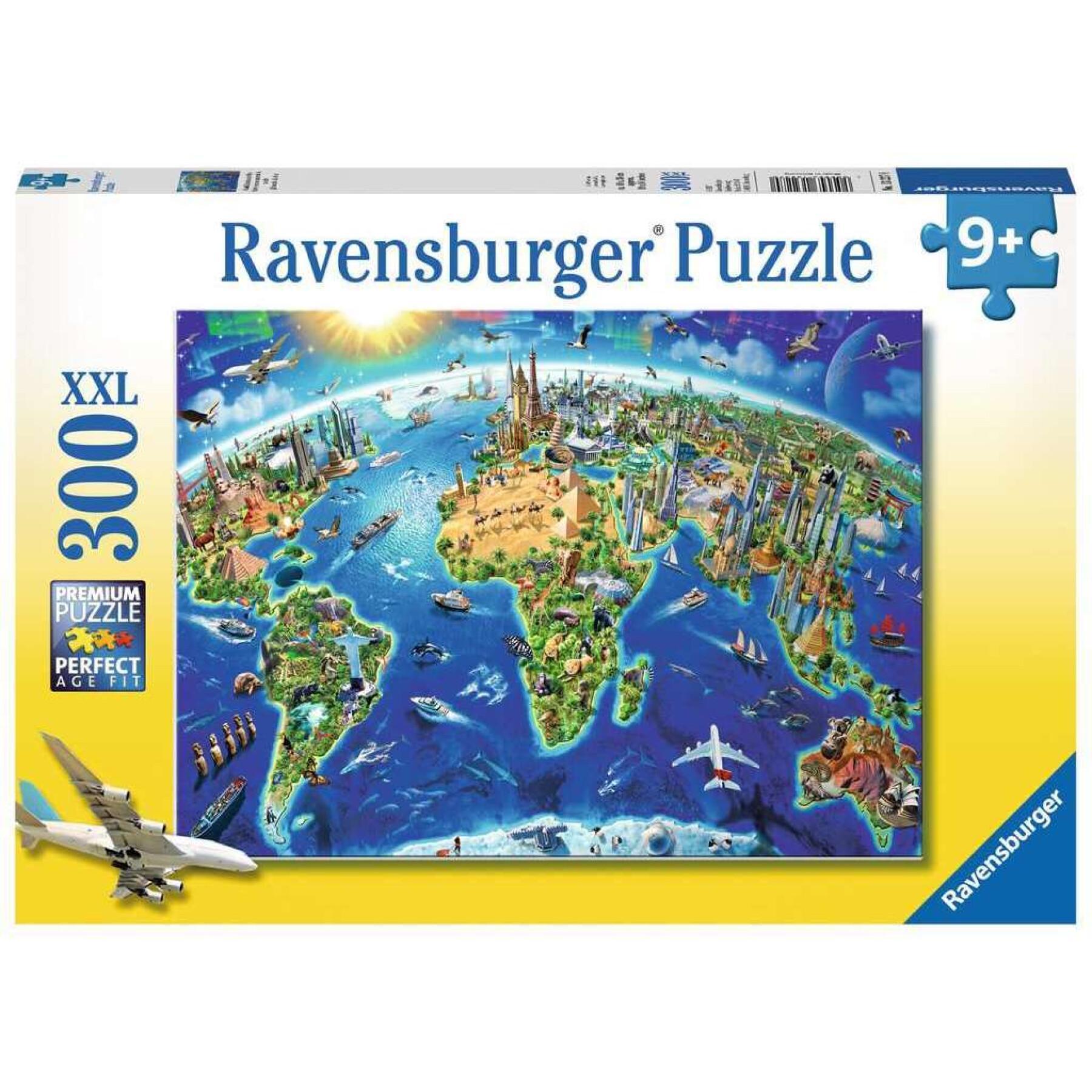 Puzzle 300 elementów xxl mapa zabytków świata Ravensburger