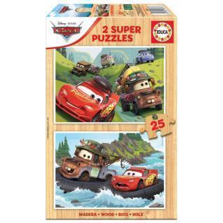 Zestaw 2 puzzles z 25 drewnianymi elementami Disney Cars