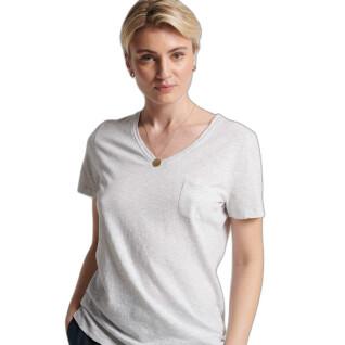 Dziewczęca koszulka v-neck z bawełny organicznej z kieszonką na piersi Superdry Studios