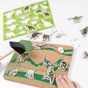 Zestaw ucznia stolarza z figurkami dinozaurów + dwustronnie zadrukowana płyta korkowa Totum Dino Forever